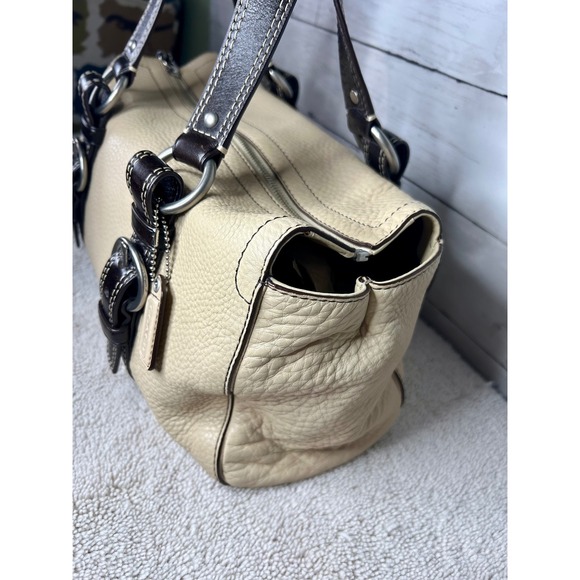 Coach Chelsea Satchel Cream Brown Pebbled Leather Handbag F10887 - Picture 6 of 10